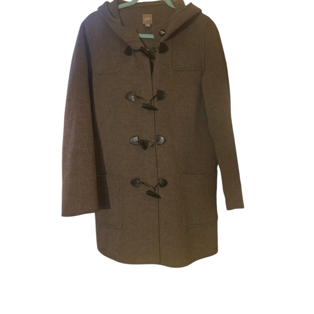 Women’s Brown J. Jill Wool Angora Rabbit Hair Hooded Toggle Coat.